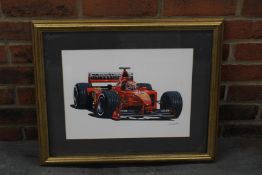 Framed Watercolour By KW Davies Of Eddie Irvine Driving For Ferrari