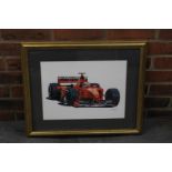 Framed Watercolour By KW Davies Of Eddie Irvine Driving For Ferrari