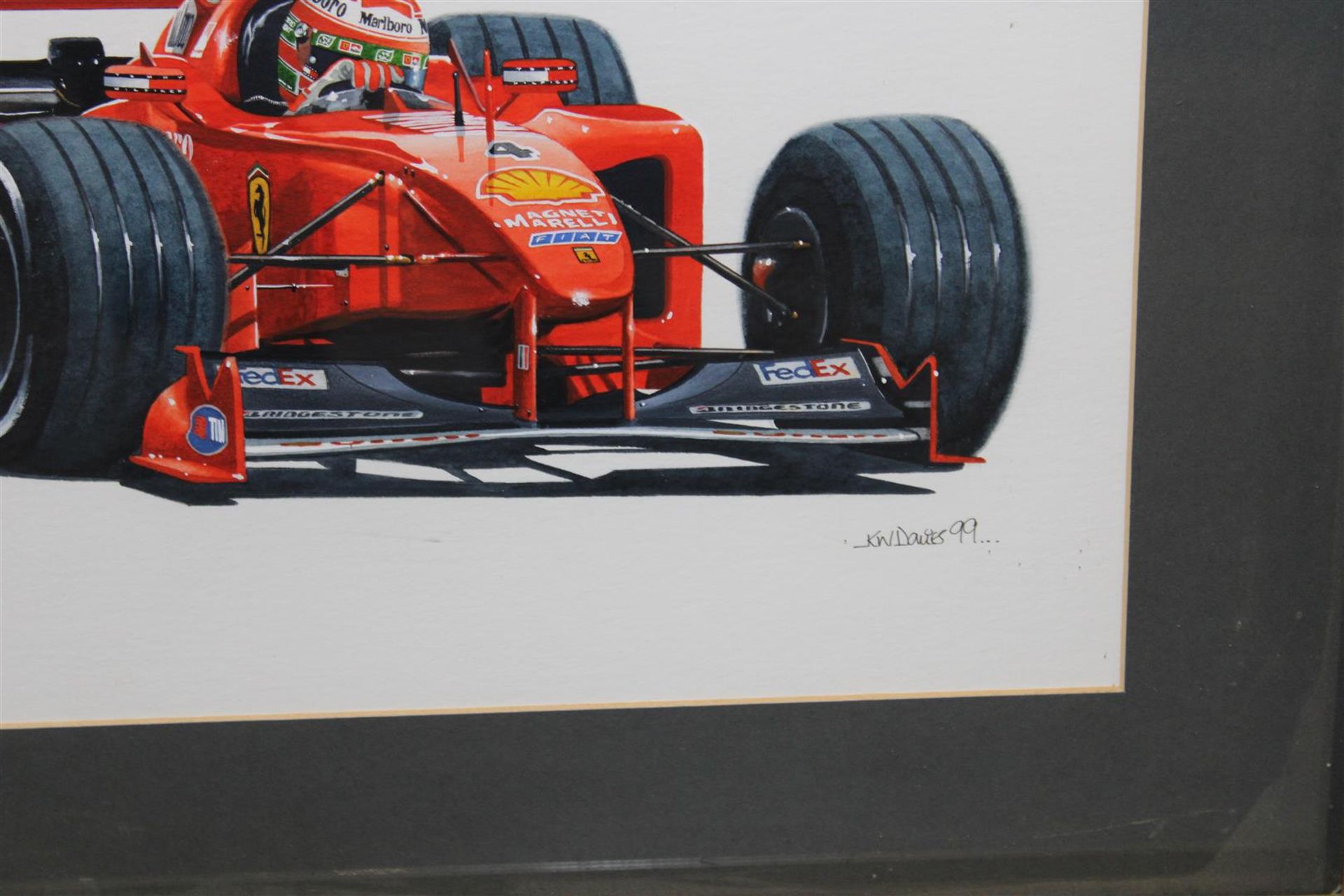 Framed Watercolour By KW Davies Of Eddie Irvine Driving For Ferrari - Image 2 of 3