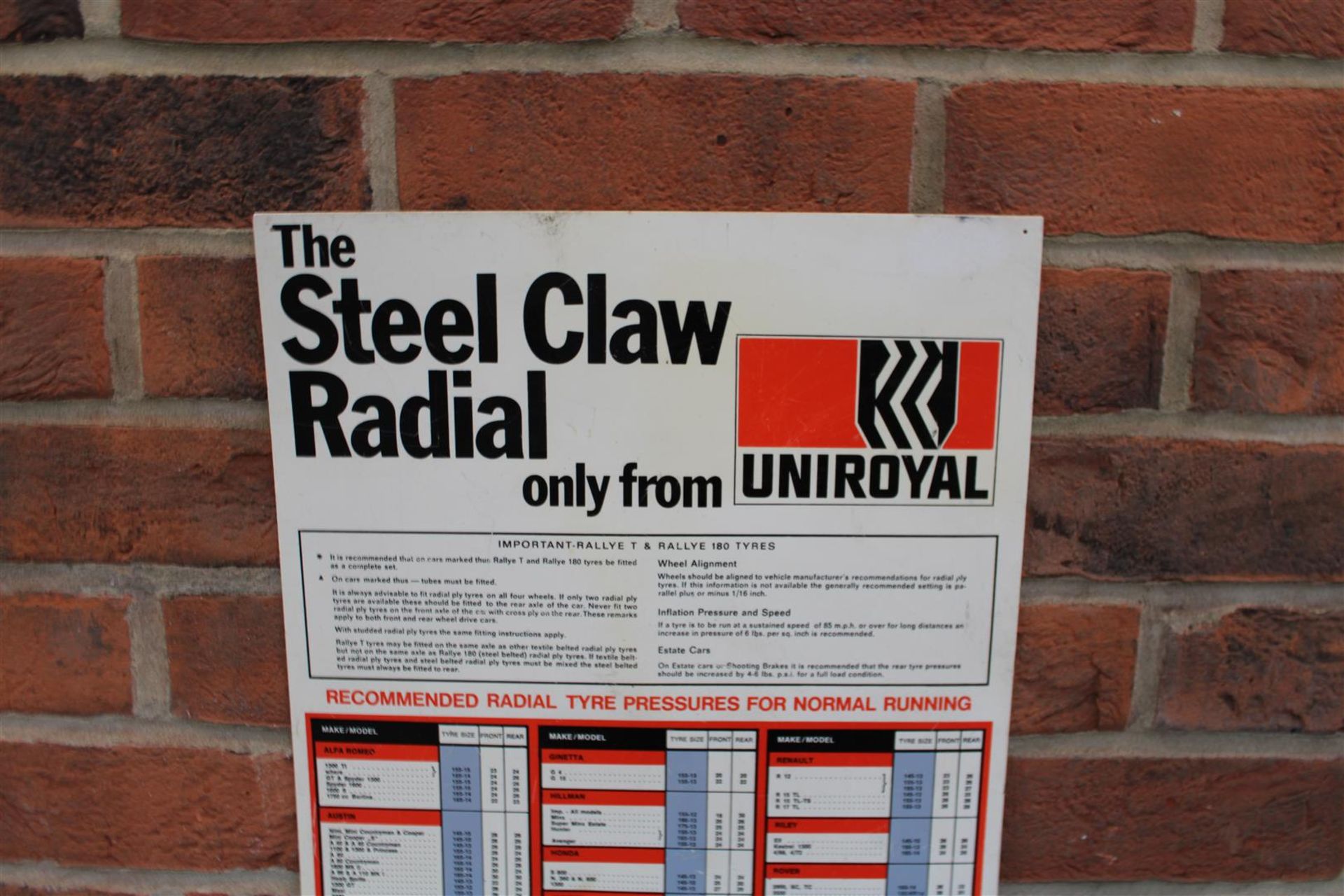 Plastic Uniroyal The Steel Claw Radial Tyre Pressure Sign - Image 2 of 4