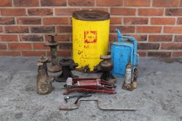 Vintage Shell Oil Drum, Paraffin Can & Various Grease Guns