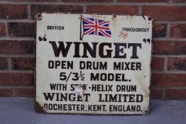 Original Enamel Winget" Open Drum Mixer Sign"