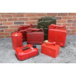 Six Vintage Metal Petrol Cans & Jerry Can