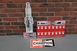 Three Champion Spark Plug Signs