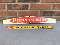 Small Enamel Eastern Counties Sign & Tin Michelin Tyres Sign (2)