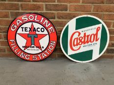 Two Metal Circular Texaco & Castrol Signs