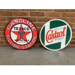 Two Metal Circular Texaco & Castrol Signs