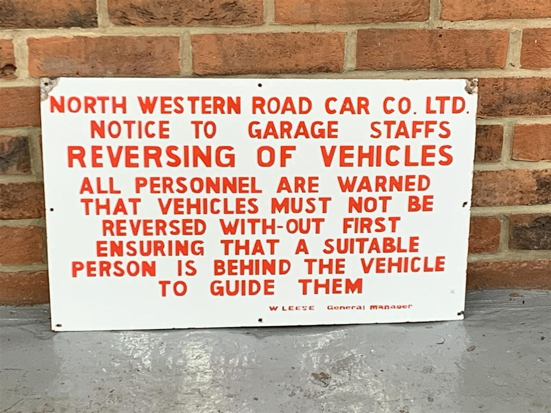 Enamel North Western Car Co Ltd Warning Sign