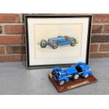 Bugatti Type 59 Model & Monogrammed AMS Watercolour (2)