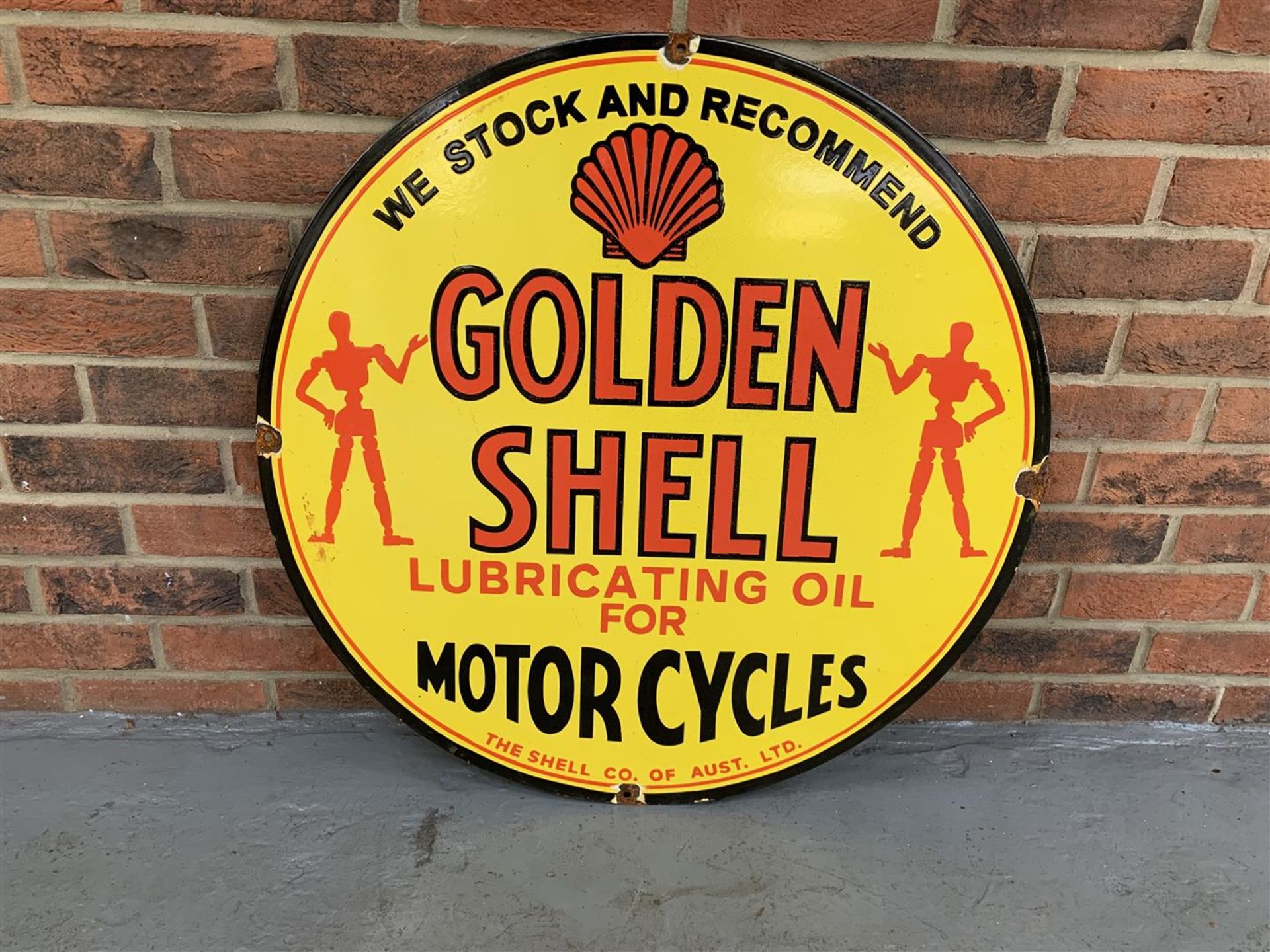 Circular Enamel Golden Shell Motorcycles" Sign"