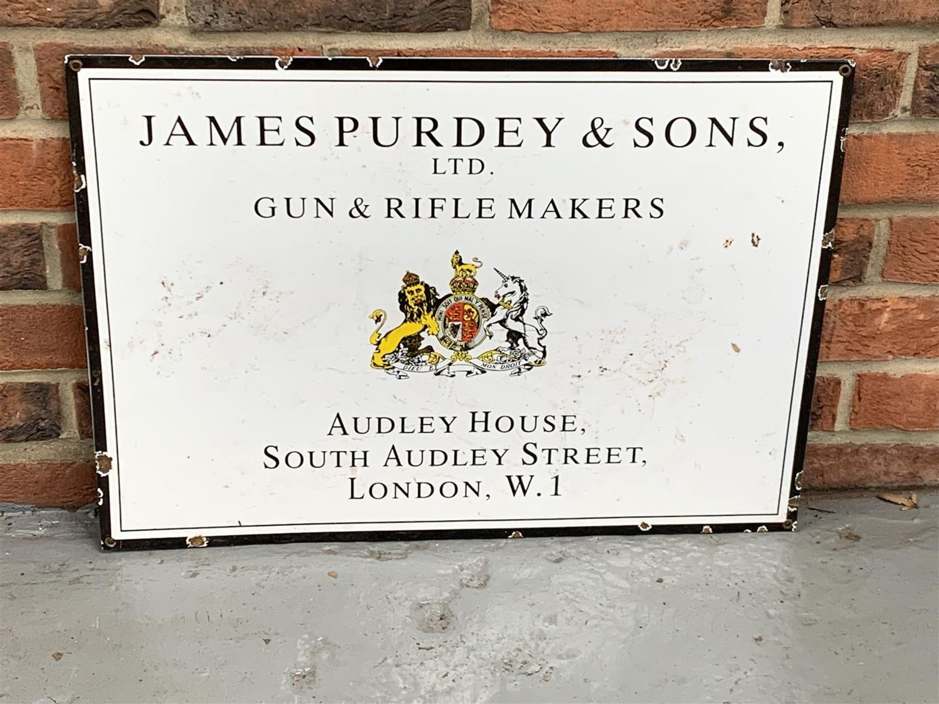 Enamel James Purdey & Sons Gun & Rifle Makers Sign