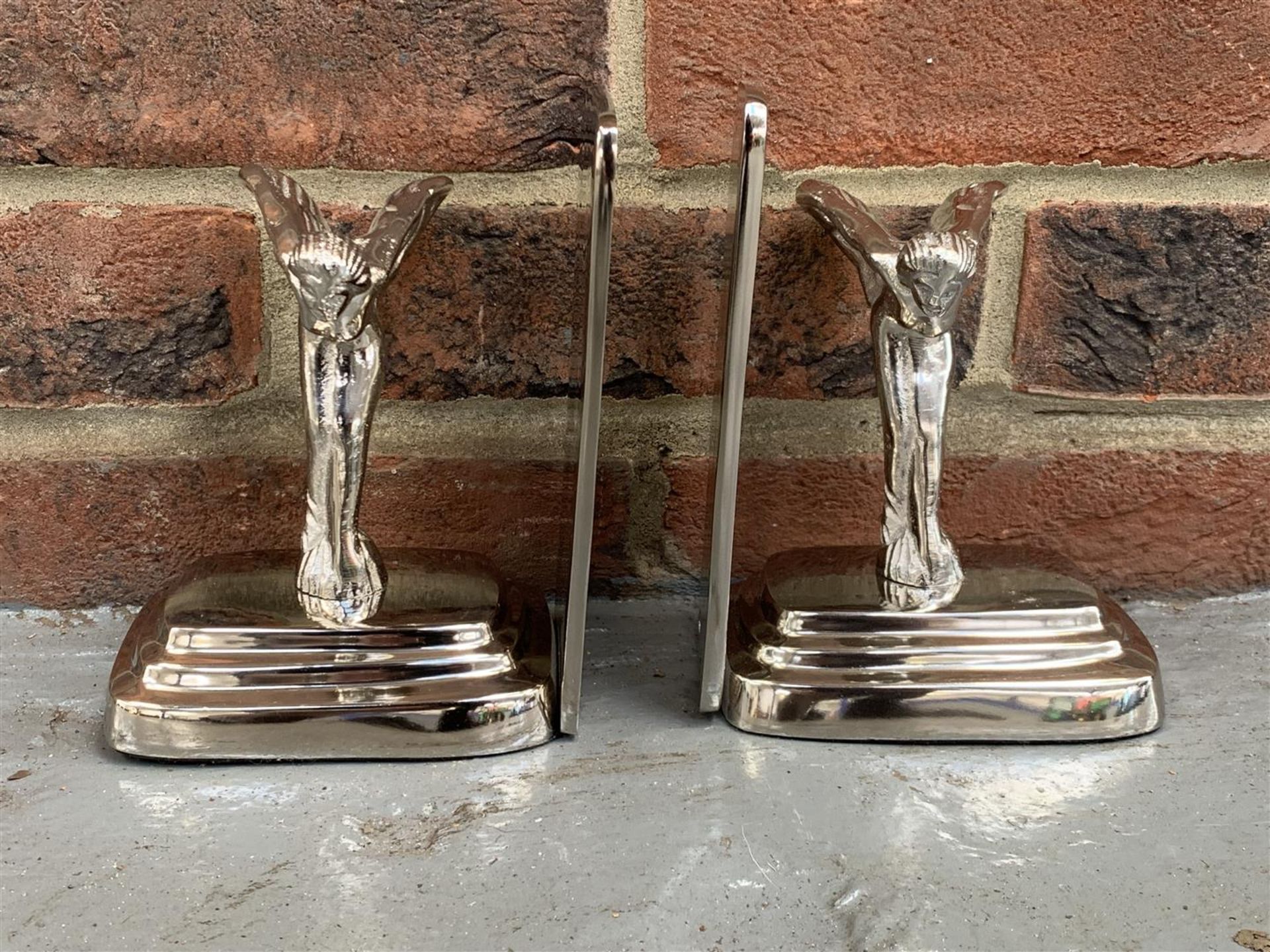 Pair Aluminium Spirit Of Ecstasy Bookends & Small Mascot (3) - Image 2 of 4