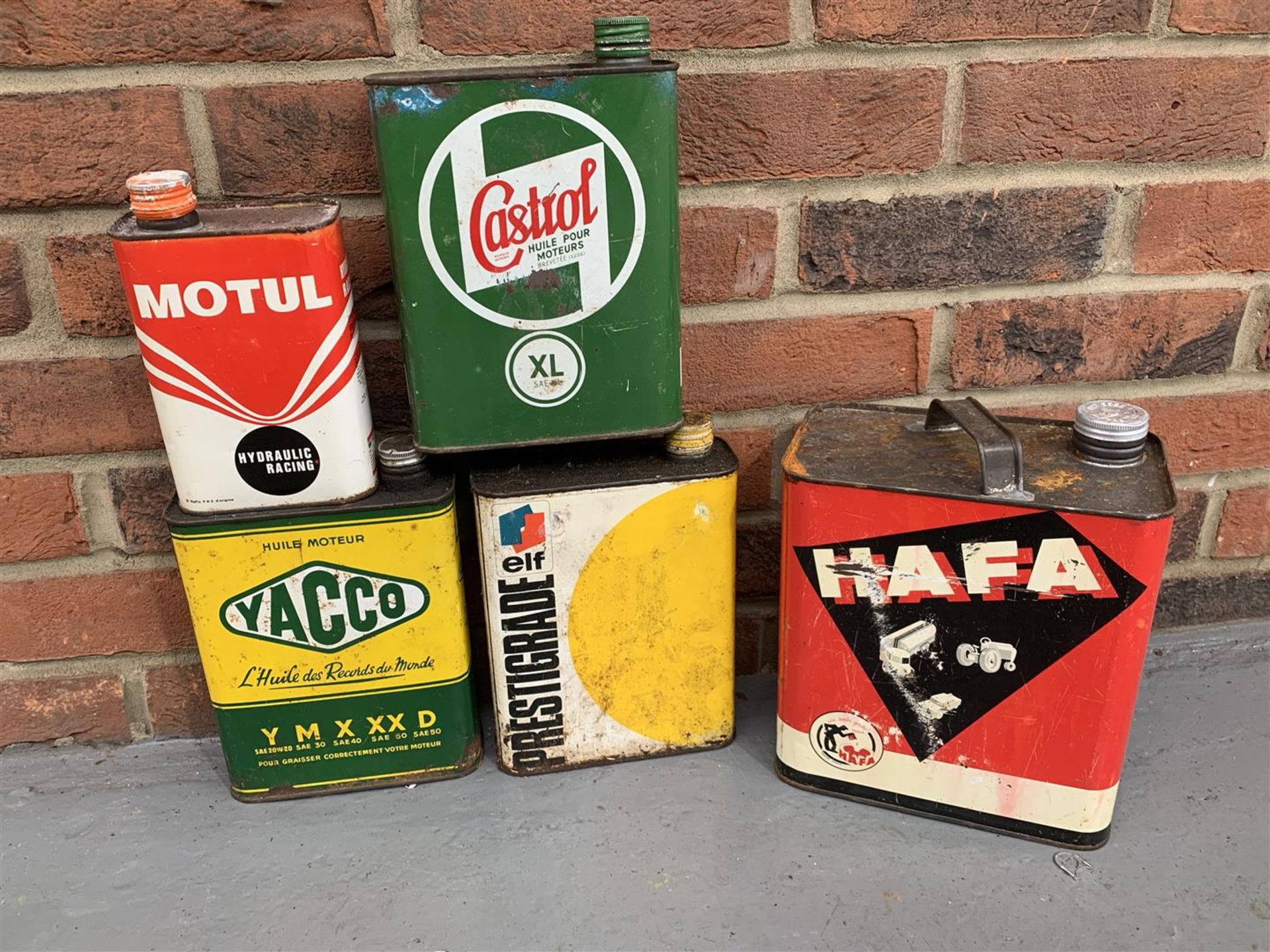 Five Vintage French Oil Cans & 2001 US Grand Prix Cushion - Image 2 of 3