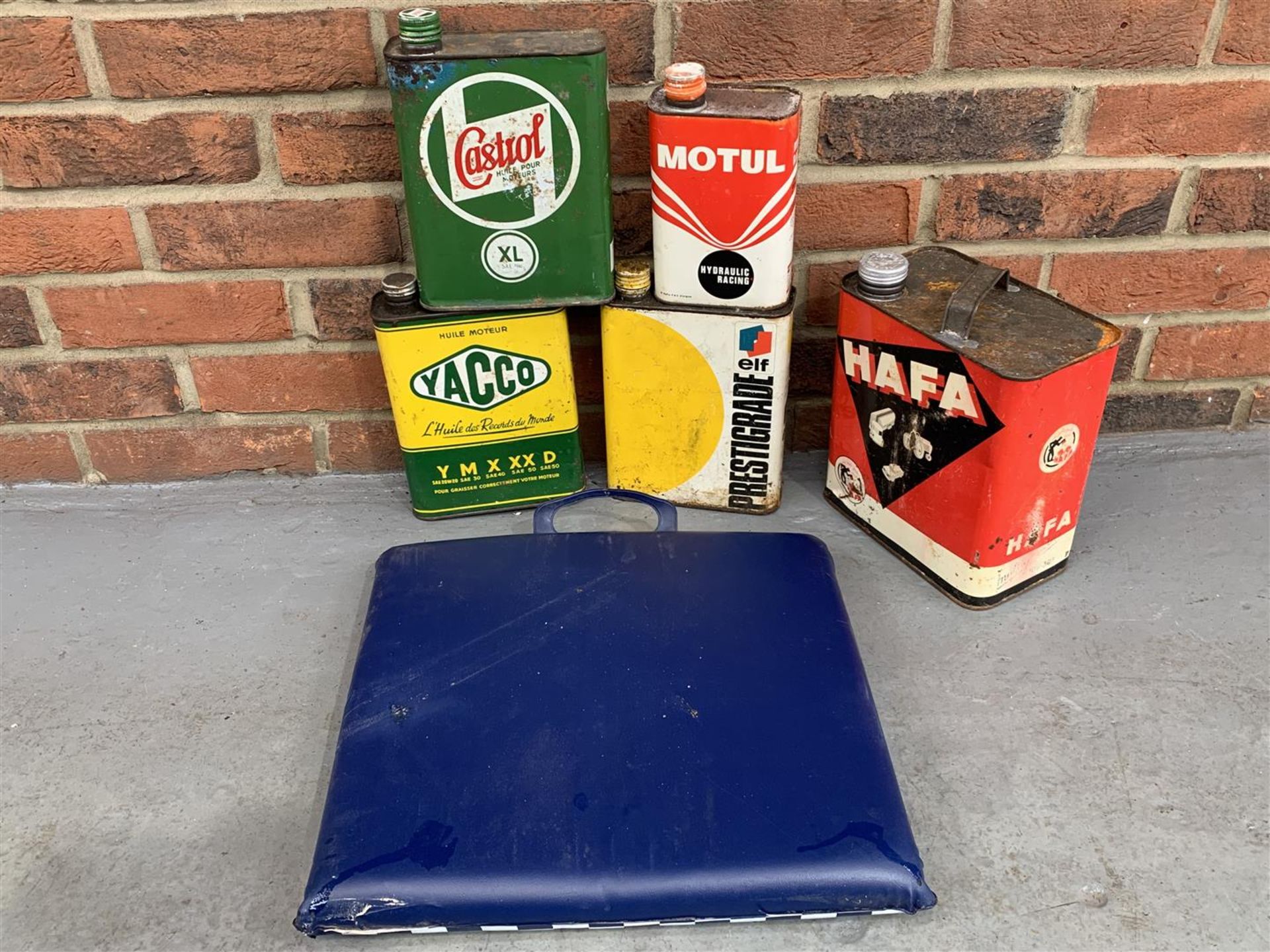 Five Vintage French Oil Cans & 2001 US Grand Prix Cushion - Image 3 of 3