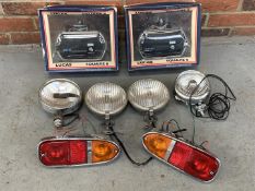 Pair Of Boxed Lucas Square 8 Spot Lamps, Lucas L799 Rear Light Etc