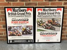 Two Framed Motorcycle Marlboro Silverstone Grand Prix Posters