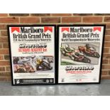 Two Framed Motorcycle Marlboro Silverstone Grand Prix Posters