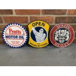 Three Cast Iron Signs, Michelin, Austin Healey & Pratts Motor Oil (3)