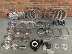 Quantity Of Chrome Embellishers, Jaguar/Triumph Hubs, Overriders Etc