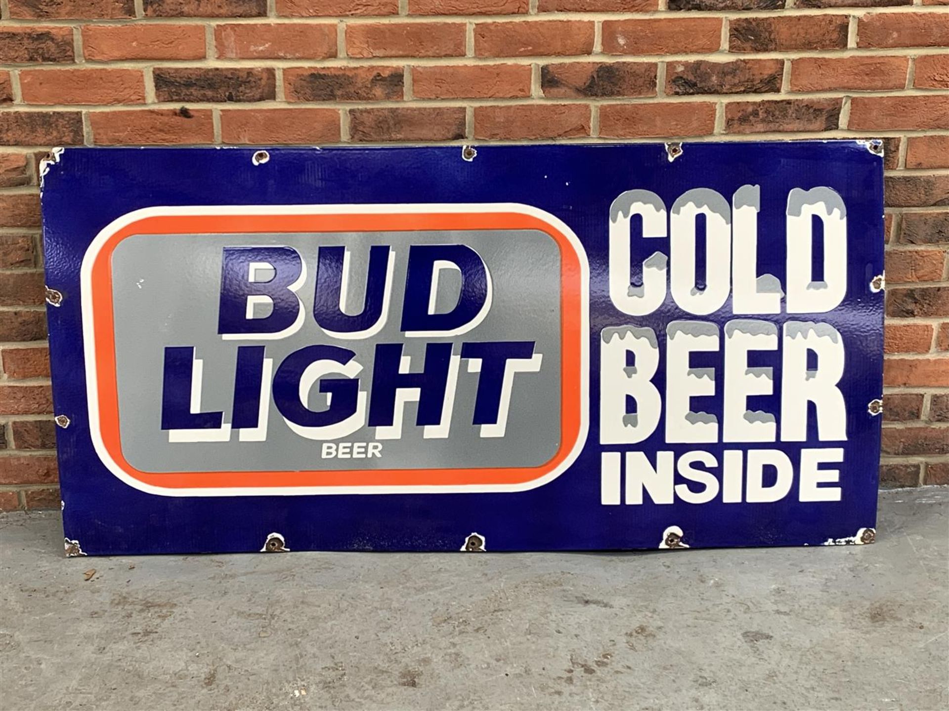 Large Enamel Bud Light Beer Sign