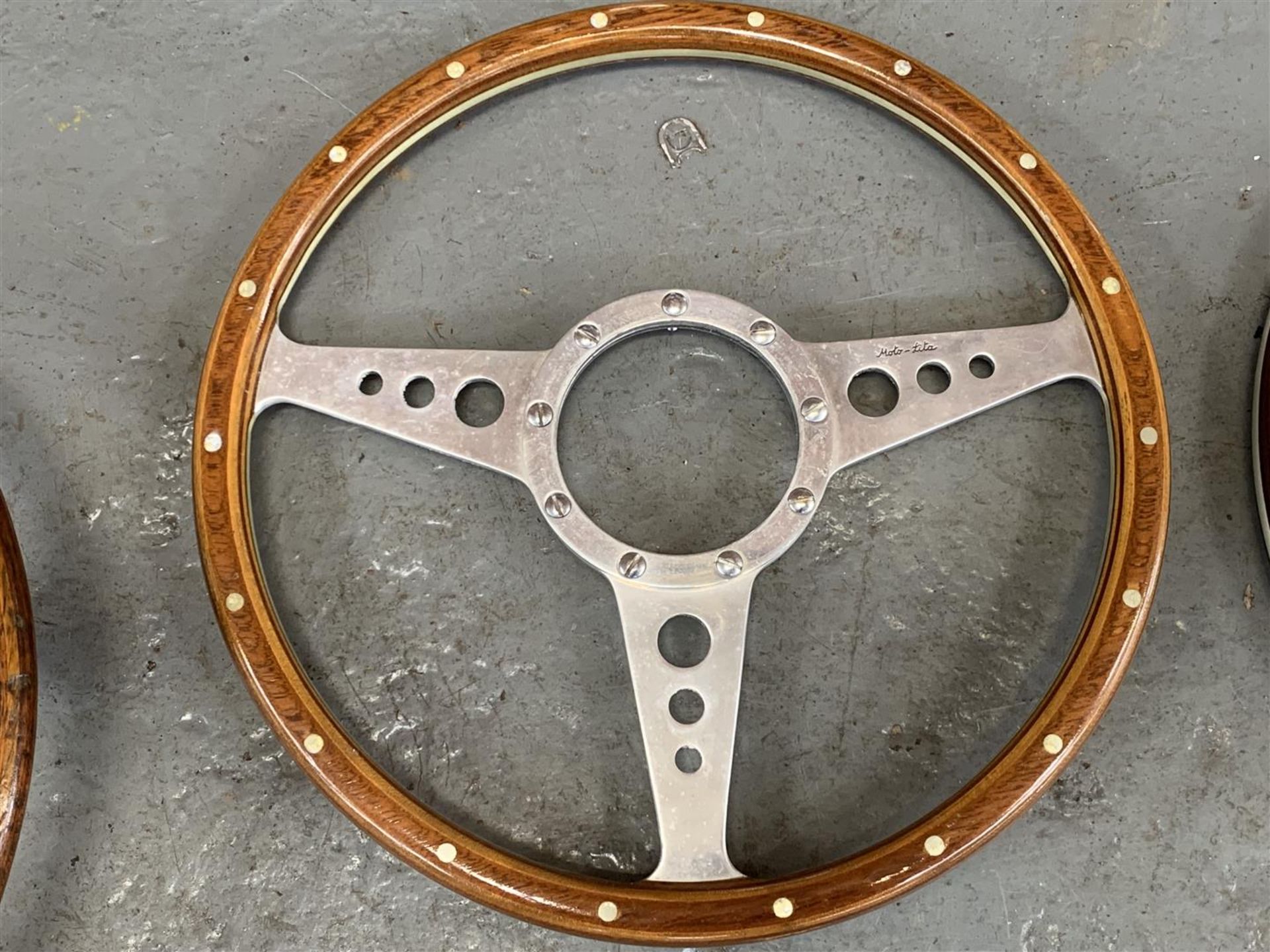 Six Wooden Classic Car Steering Wheels - Image 6 of 7