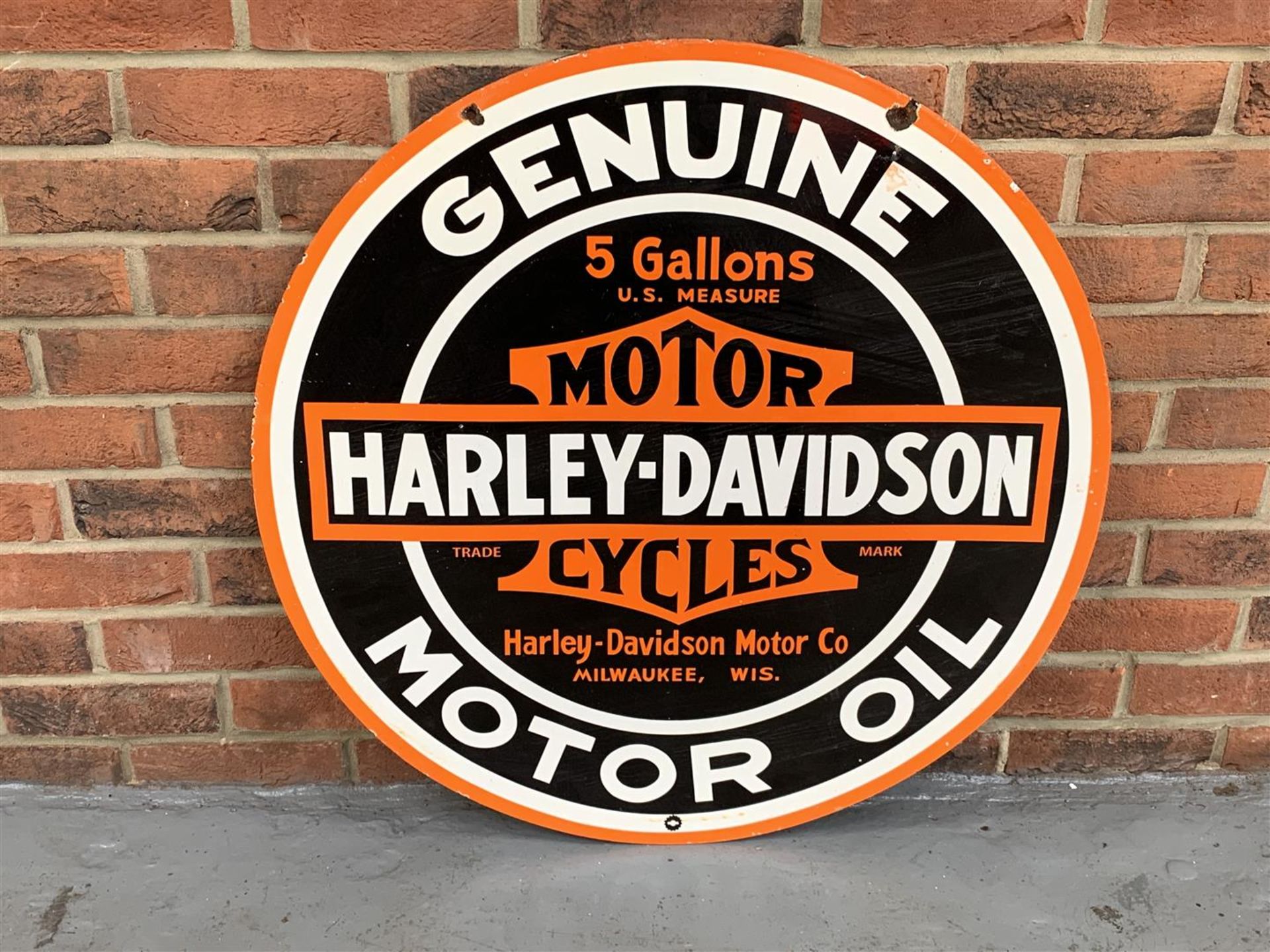 Circular Enamel Genuine Harley-David Motorcycles Sign