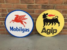 Two Metal Circular Mobilgas & Agip Signs