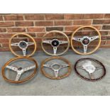 Six Wooden Classic Car Steering Wheels