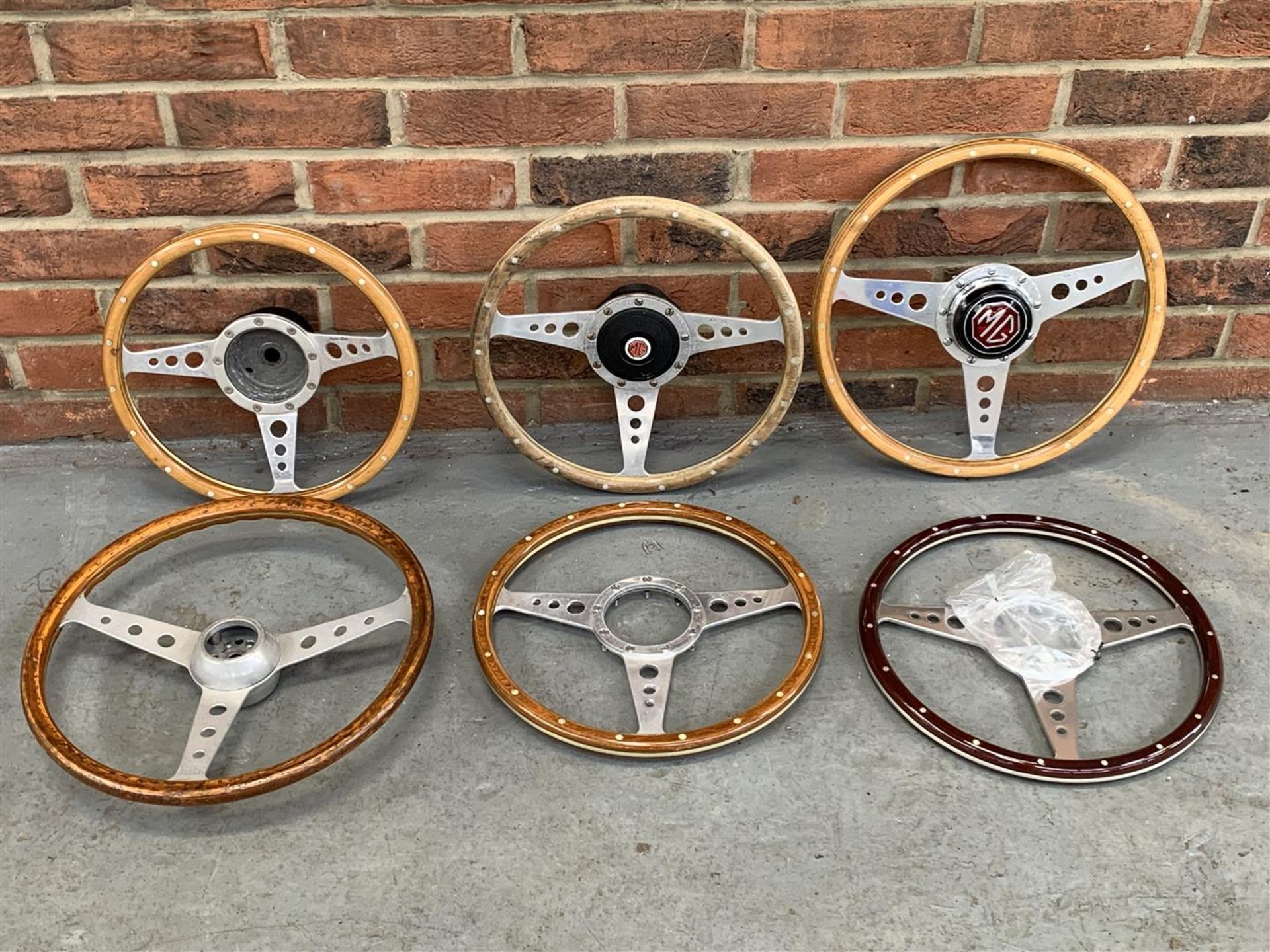 Six Wooden Classic Car Steering Wheels