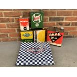 Five Vintage French Oil Cans & 2001 US Grand Prix Cushion