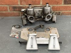 Pair 1 1/2 SU Carburetor With Manifold & Heat Shield