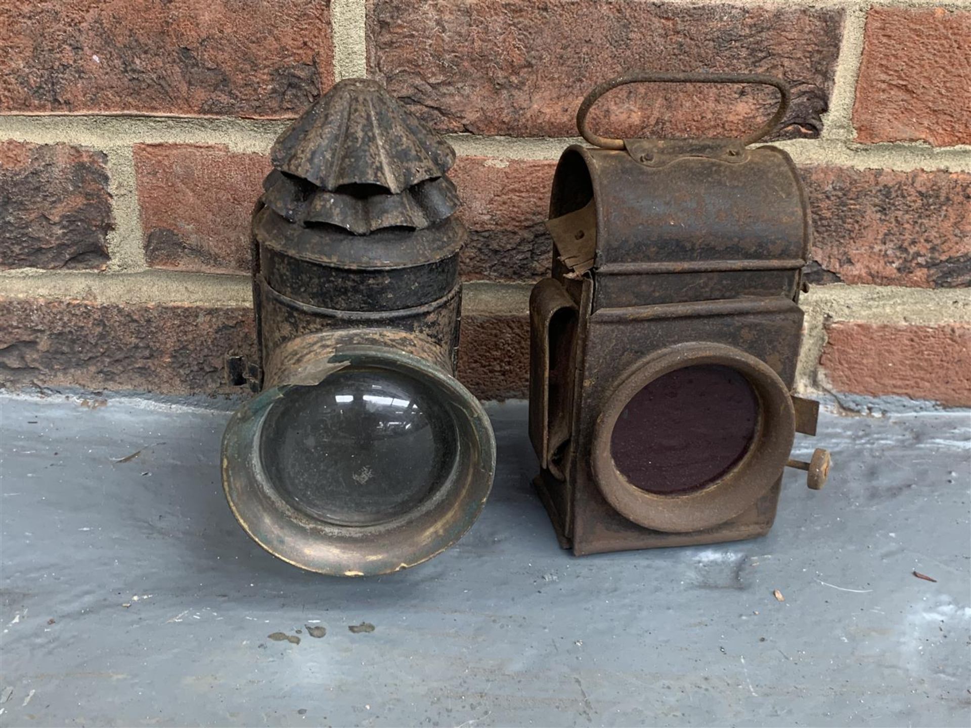 Two Vintage Tin Railway Lamps