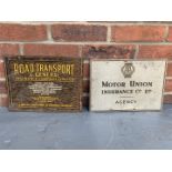Two Tin Transport & Motor Union Insurance Signs