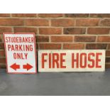 Two Metal Signs Studebaker Parking & Fire Hose (2)