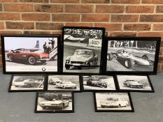 Nine Framed Pictures Of Classic Race Cars