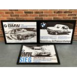 Three BMW Framed Racing Prints On Plastic Board
