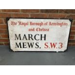 Enamel March Mews" Street Sign"