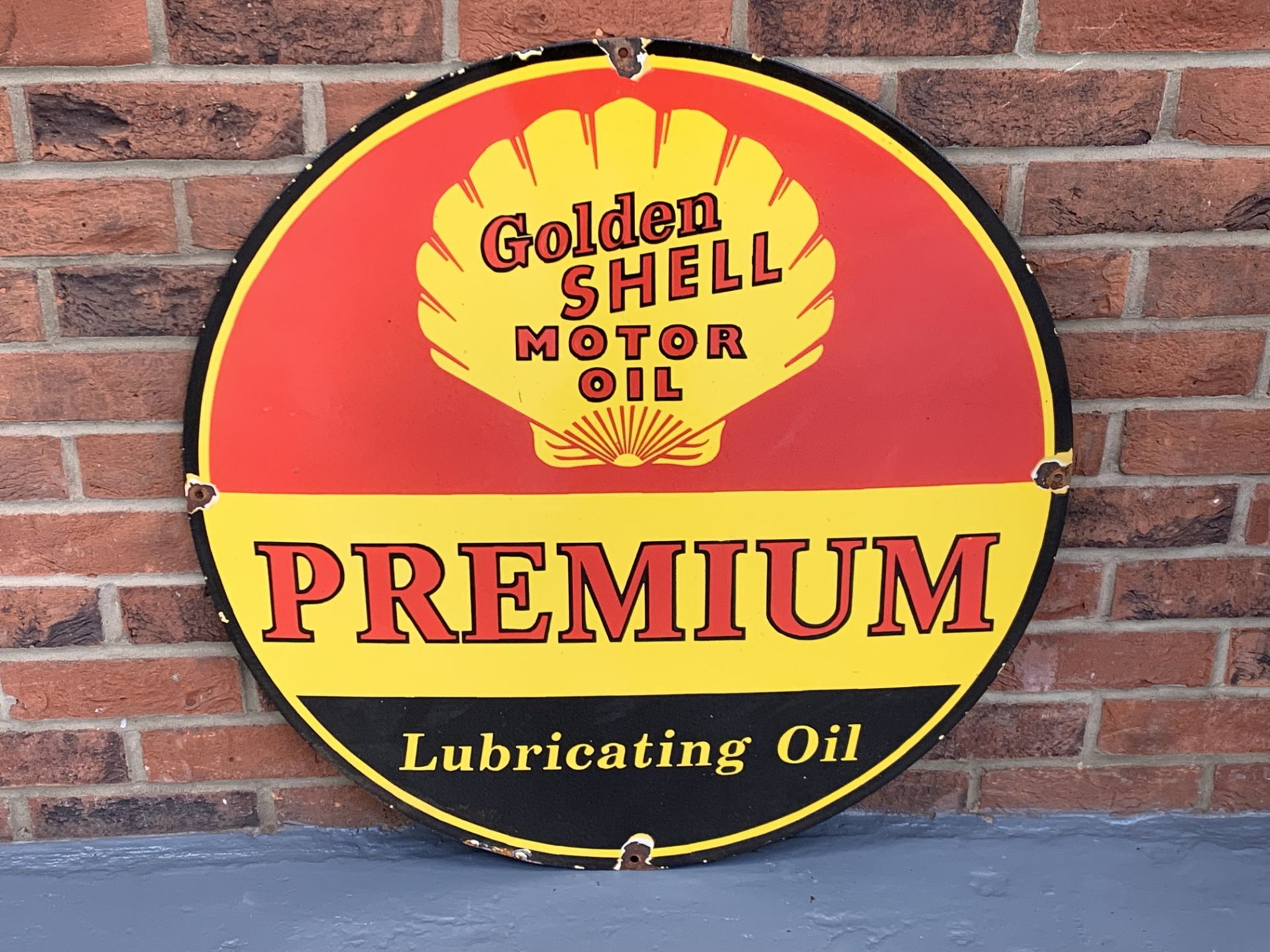 Enamel Circular Golden Shell Premium Motor Oil Sign