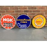 Three Metal NGK, Shell & Goodyear Tyres Signs (3)