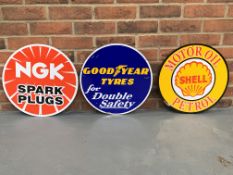 Three Metal NGK, Shell & Goodyear Tyres Signs (3)