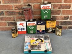 Six Vintage Oil Cans, Excelene & Superfine Cans & Puncture Repair Kit
