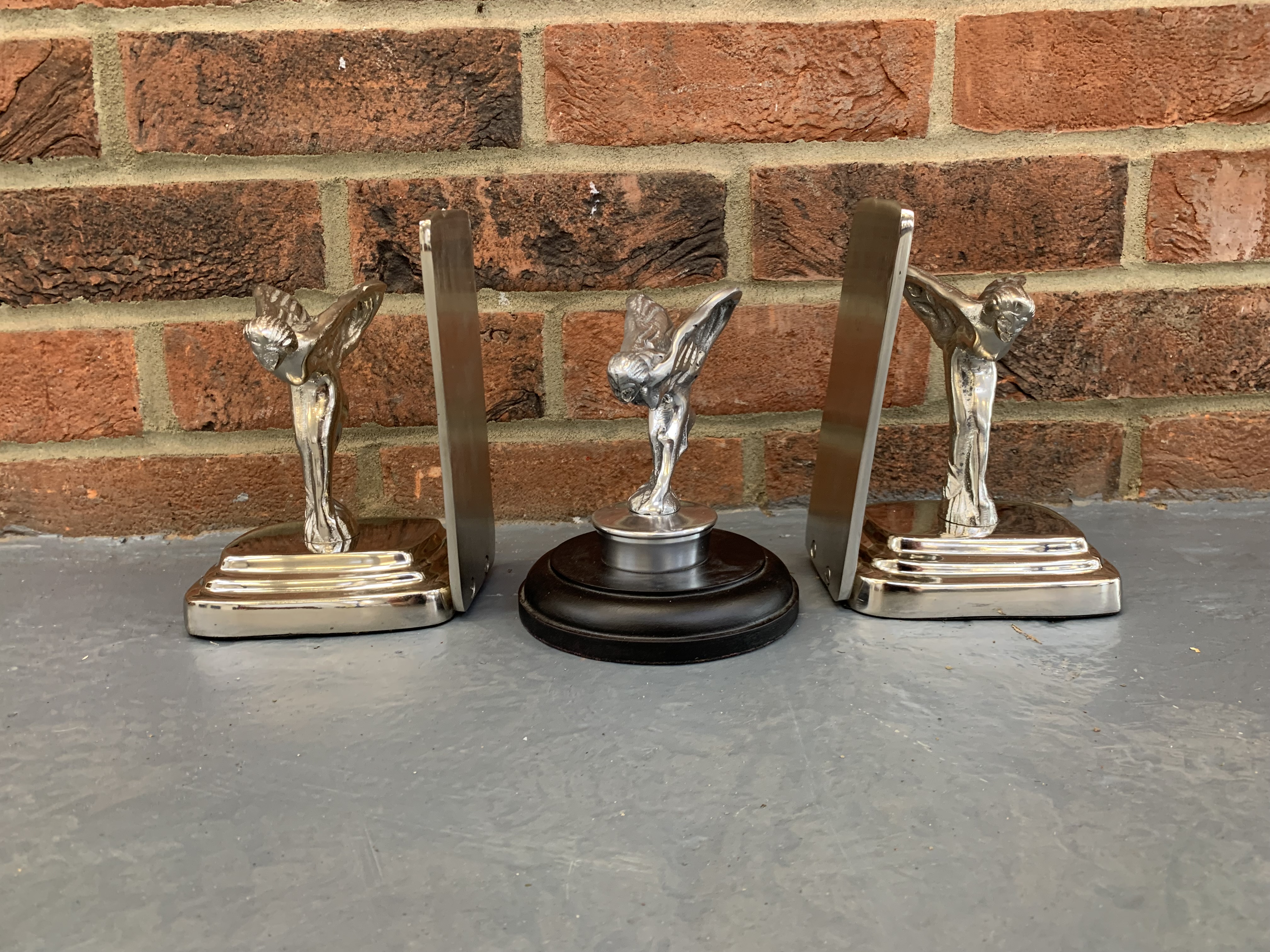 Pair Cast Aluminium Spirit Ecstasy Bookends & Small Mascot (3)