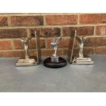 Pair Cast Aluminium Spirit Ecstasy Bookends & Small Mascot (3)