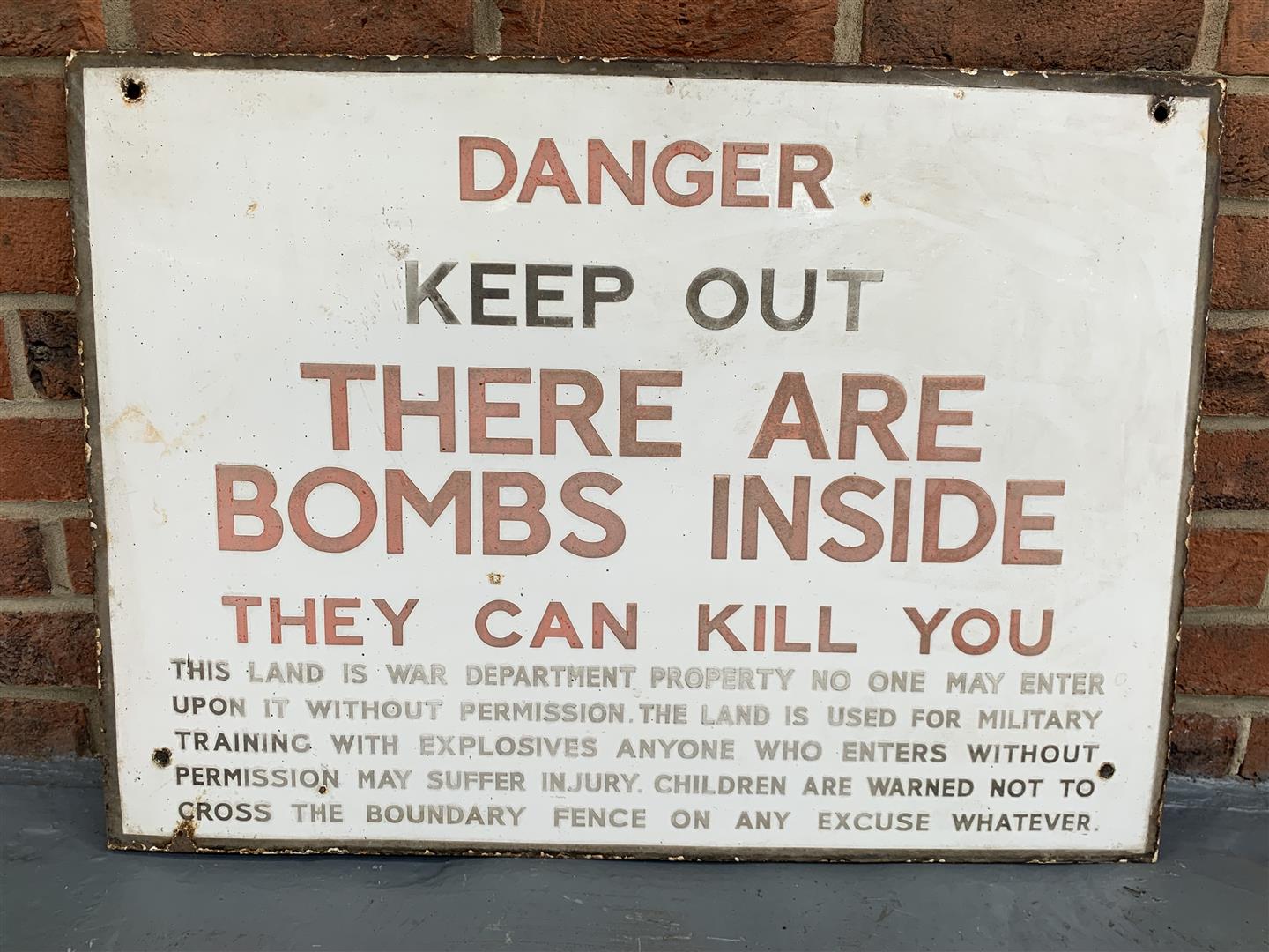 Original 1950's Warning Bombs" Sign"