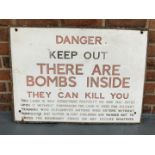 Original 1950's Warning Bombs" Sign"