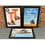 Three BMW Framed Motorcycle Prints On Plastic Board