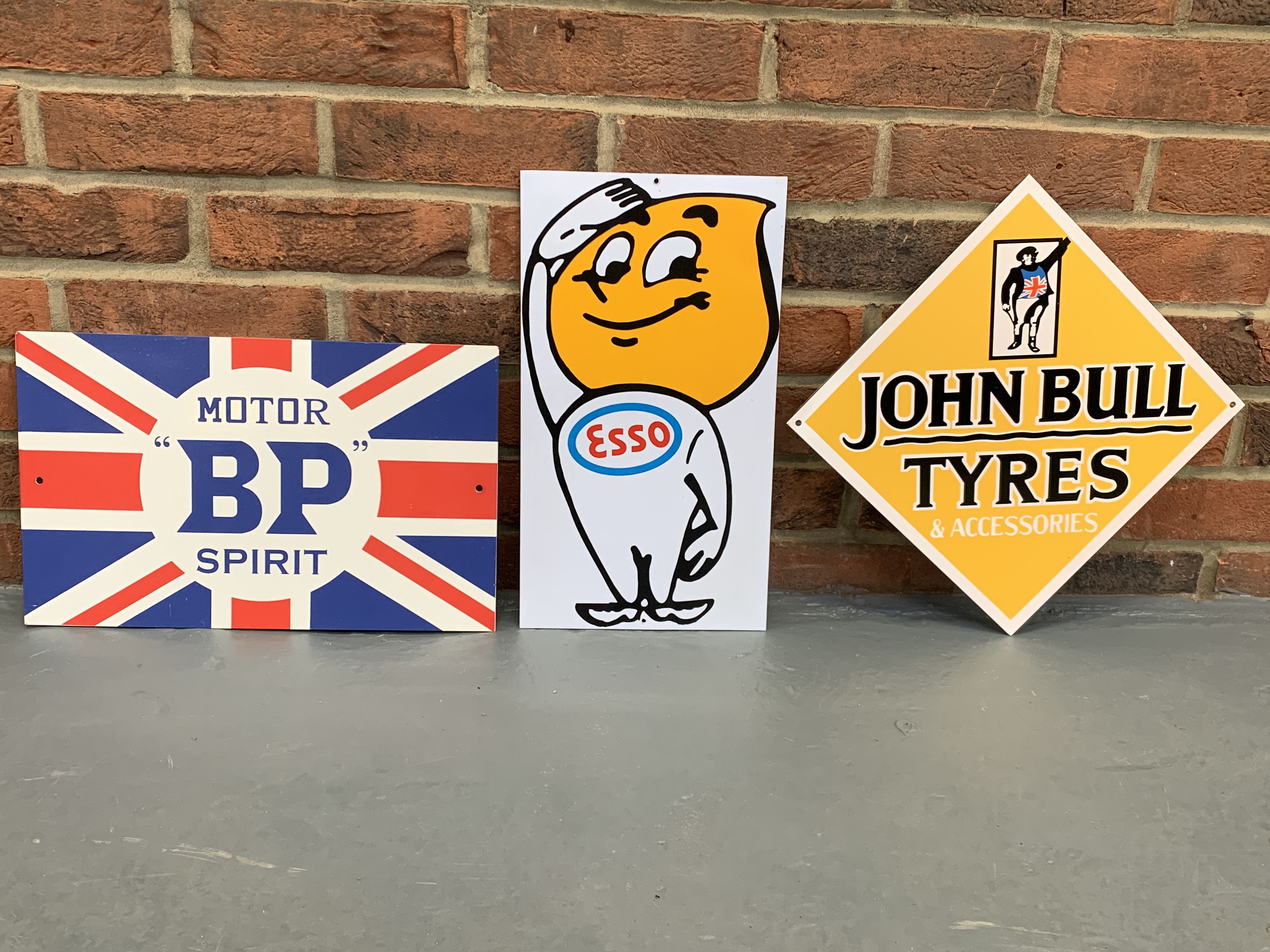 Three Metal BP, Esso, Mr Drip & John Bull Tyres Signs (3)