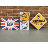 Three Metal BP, Esso, Mr Drip & John Bull Tyres Signs (3)