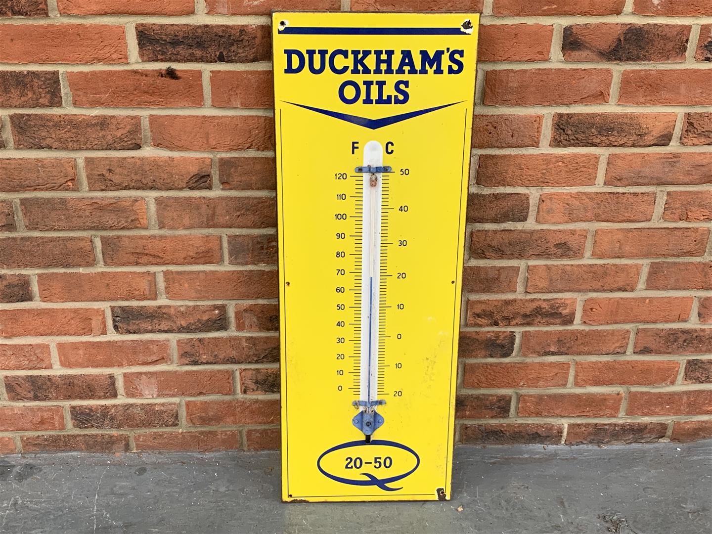 Original Enamel Duckhams Q20-50 Thermometer Sign