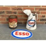 Perspex Esso Sign, Jug & Grease Tin (3)
